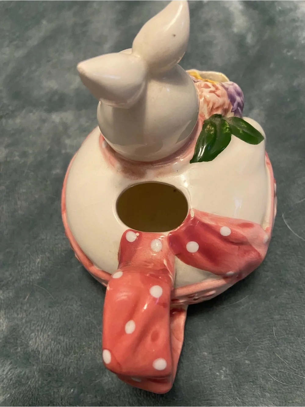 Whimsical Pink Bunny Ceramic Creamer with Polka-Dot Bow